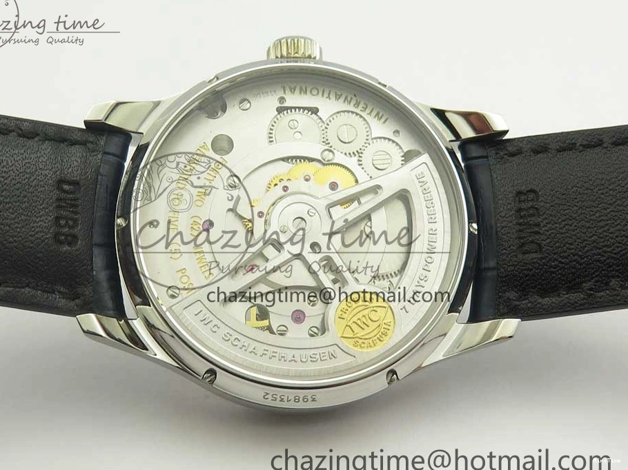 MIROTIME 0111 Cozy Portuguese Tourbillon IW5463 SS ZF Best Edition White Dial Blue Hands on Blue Leather Strap 7172